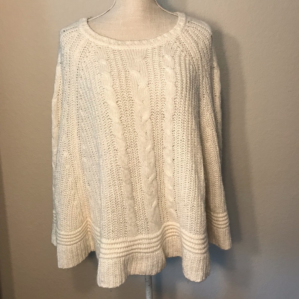 Cache cream knit fall poncho wrap - size medium/ large